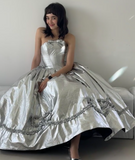 Niulatu Strapless Ball Gown Silver Long Prom Dresses Silver Formal Dresses HZ1026