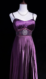 Niulatu Spaghetti Strap Sheath Long Prom Dresses with Pleats Vintage Dark Purple Formal Dresses HZ1026