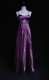 Niulatu Spaghetti Strap Sheath Long Prom Dresses with Pleats Vintage Dark Purple Formal Dresses HZ1026