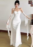Niulatu Bodycon Spaghetti Strap White Long Prom Dresses, Chiffon White Formal Dresses HZ1026