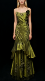 Niulatu Mermaid Spaghetti Strap Dark Green Long Prom Dresses Satin Beaded Evening Gowns Dark Green Formal Dresses HZ1026