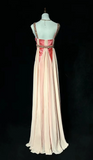 Niulatu Sheath Strap Pink Long Prom Dresses, Chiffon Beaded Evening Gowns Pink Formal Dresses HZ1026