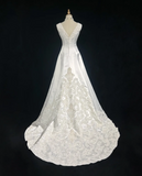 Niulatu Jewel A-Line Long Wedding Dresses, Satin Beaded Applique Bridal Dresses White Bridal Gowns HZ1026