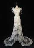 Niulatu V-Neck Sheath Sleeveless Long Wedding Dresses Tulle Lace White Bridal Gowns HZ1026