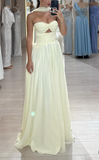 Niulatu Sweetheart Neck Sheath Pale Yellow Wedding Guest Dresses Chiffon Pale Yellow Evening Gowns HZ1026