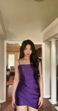 Niulatu Tight Homecoming Dresses Satin Spaghetti Strap Short Prom Dresses Purple Birthday Dresses HZ1026