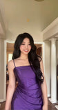 Niulatu Tight Homecoming Dresses Satin Spaghetti Strap Short Prom Dresses Purple Birthday Dresses HZ1026