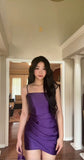 Niulatu Tight Homecoming Dresses Satin Spaghetti Strap Short Prom Dresses Purple Birthday Dresses HZ1026