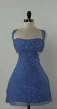 Niulatu A-Line Short Prom Dresses Blue Homecoming Dresses Beaded Birthday Dresses HZ1026