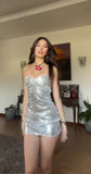 Niulatu Sheath Short Prom Dresses Silver Homecoming Dresses Sparkly Sequins Open Back Birthday Dresses HZ1026