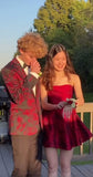 Niulatu Strapless A-Line Short Prom Dresses Satin Burgundy Homecoming Dresses HZ1026