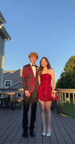 Niulatu Strapless A-Line Short Prom Dresses Satin Burgundy Homecoming Dresses HZ1026