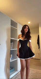 Niulatu Off-the-shoulder A-Line Short Prom Dresses Black Homecoming Dresses HZ1026