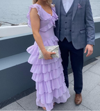 Niulatu V-neck Sheath Long Prom Dresses Chiffon Purple Wedding Guest Dresses HZ1026