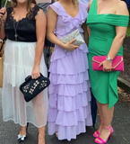 Niulatu V-neck Sheath Long Prom Dresses Chiffon Purple Wedding Guest Dresses HZ1026