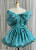 Niulatu Strapless A-Line Short Prom Dresses Satin Turquoise Homecoming Dresses HZ1026