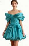 Niulatu Strapless A-Line Short Prom Dresses Satin Turquoise Homecoming Dresses HZ1026