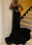 Niulatu Sweetheart Mermaid Long Prom Dresses Sequined Black Evening Dresses HZ1026