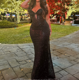 Niulatu Sweetheart Mermaid Long Prom Dresses Beaded Tulle Black Evening Gowns HZ1026