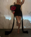 Niulatu Strapless Tight Homecoming Dresses Black Birthday Dresses Chiffon Short Prom Dresses HZ1026