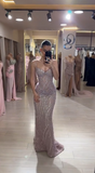 Niulatu Spaghetti Strap Mermaid Long Prom Dresses Beaded Tulle Evening Dresses HZ1026