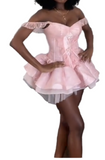 Niulatu V Neck Ball Gown Tulle Short Prom Dresses Pink Homecoming Dresses HZ1026