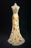 Niulatu Spaghetti Strap Mermaid Long Prom Dresses Beaded Chiffon Yellow Formal Dresses HZ1026