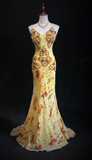 Niulatu Spaghetti Strap Mermaid Long Prom Dresses Beaded Chiffon Yellow Formal Dresses HZ1026
