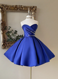 Niulatu Sweetheart Neck A-Line Birthday Dresses Royal Blue Homecoming Dresses Satin Sleeveless Party Dresses HZ1026