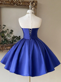 Niulatu Sweetheart Neck A-Line Birthday Dresses Royal Blue Homecoming Dresses Satin Sleeveless Party Dresses HZ1026