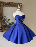 Niulatu Sweetheart Neck A-Line Birthday Dresses Royal Blue Homecoming Dresses Satin Sleeveless Party Dresses HZ1026