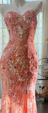 Niulatu Mermaid Coral Formal Dresses Tulle Sequin Sweetheart Neck Long Prom Dresses Coral Evening Dresses HZ1026