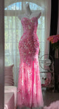Niulatu Mermaid Coral Formal Dresses Tulle Sequin Sweetheart Neck Long Prom Dresses Coral Evening Dresses HZ1026
