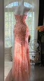 Niulatu Mermaid Coral Formal Dresses Tulle Sequin Sweetheart Neck Long Prom Dresses Coral Evening Dresses HZ1026