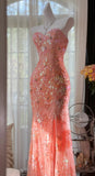 Niulatu Mermaid Coral Formal Dresses Tulle Sequin Sweetheart Neck Long Prom Dresses Coral Evening Dresses HZ1026