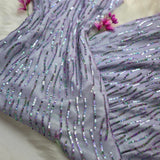 Niulatu Sheath Purple Formal Dresses V-neck Prom Dresses Chiffon Sequins Open Back Evening Gowns HZ1026