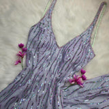 Niulatu Sheath Purple Formal Dresses V-neck Prom Dresses Chiffon Sequins Open Back Evening Gowns HZ1026