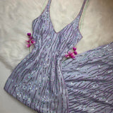 Niulatu Sheath Purple Formal Dresses V-neck Prom Dresses Chiffon Sequins Open Back Evening Gowns HZ1026