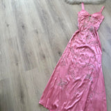 Niulatu Spaghetti Strap Sheath Wedding Guest Dresses Beaded Satin Pink Long Formal Dresses HZ1026
