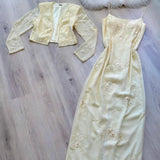 Niulatu Spaghetti Strap Sheath Long Prom Dresses Chiffon Applique Pale Yellow Formal Dresses HZ1026