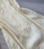 Niulatu Spaghetti Strap Sheath Long Prom Dresses Chiffon Applique Pale Yellow Formal Dresses HZ1026