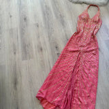 Niulatu Halter Sheath Long Prom Dresses with Open Back, Chiffon Sequins Hot Pink Formal Dresses HZ1026