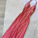 Niulatu Halter Sheath Long Prom Dresses with Open Back, Chiffon Sequins Hot Pink Formal Dresses HZ1026