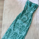 Niulatu Strapless Sheath Long Prom Dresses , Chiffon Sequins Blue Formal Dresses HZ1026