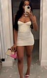 Niulatu Sweetheart Tight Homecoming Dresses White Short Prom Dresses Birthday Dresses HZ1026