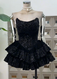 Niulatu Strapless Ball Gown Black Homecoming Dresses Sleeveless Short Prom Dresses Birthday Dresses HZ1026
