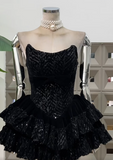 Niulatu Strapless Ball Gown Black Homecoming Dresses Sleeveless Short Prom Dresses Birthday Dresses HZ1026