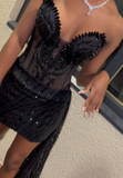 Niulatu Sweetheart Bodycon Homecoming Dresses Beaded Tulle Short Prom Dresses Black Birthday Dresses HZ1026