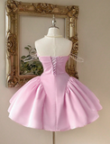 Niulatu Strapless A-Line Homecoming Dresses Satin Short Prom Dresses Pink Birthday Dresses HZ1026