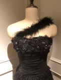 Niulatu One Shoulder Sheath Homecoming Dresses Tulle Applique Short Prom Dresses Black Birthday Dresses HZ1026